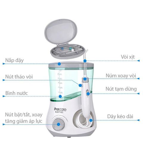 Máy tăm nước Procare KHT102 - Thiết bị làm sạch mảng bám và thức ăn thừa hiệu quả cho mọi lứa tuổi, hỗ trợ mát xa nướu