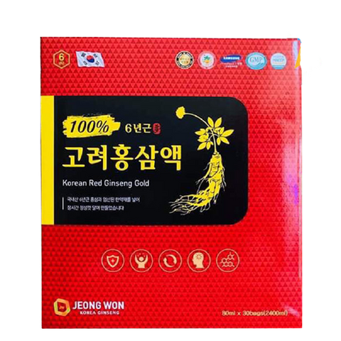 Nước Hồng Sâm Jeong Won 6 Năm Tuổi Cao Cấp Hàn Quốc - Hộp 30 Gói x 80ml, Bồi Bổ Sức Khỏe và Tăng Cường Miễn Dịch
