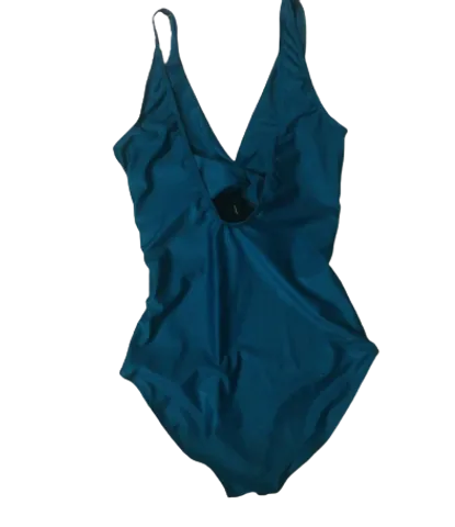 Áo tắm bikini tấm liền buộc nơ lưng trần màu xanh