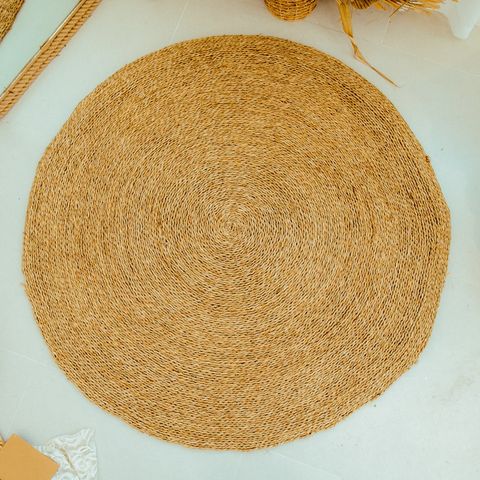 Thảm Cói Tròn Trang Trí Nhà Cửa Hương Hoa Cỏ - Chất Liệu Tự Nhiên, Thiết Kế Độc Đáo, Không Gian Sạch Sẽ, Gọn Gàng