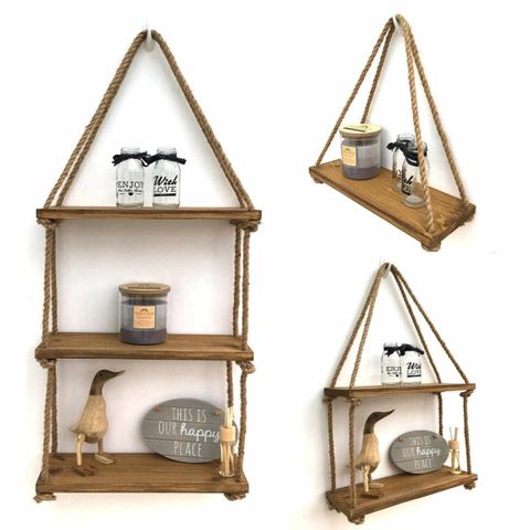 Kệ Gỗ Treo Tường Bắc Âu - Kệ Trang Trí Phòng Khách Độc Đáo Tiết Kiệm Không Gian, 40x13cm, Dây Treo Chắc Chắn