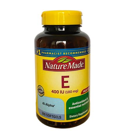 Vitamin E 400 IU Nature Made - Bổ Sung Vitamin E Tổng Hợp Giúp Đẹp Da, Mượt Tóc, Hỗ Trợ Sức Khỏe Nữ Giới - Hộp 300 Viên