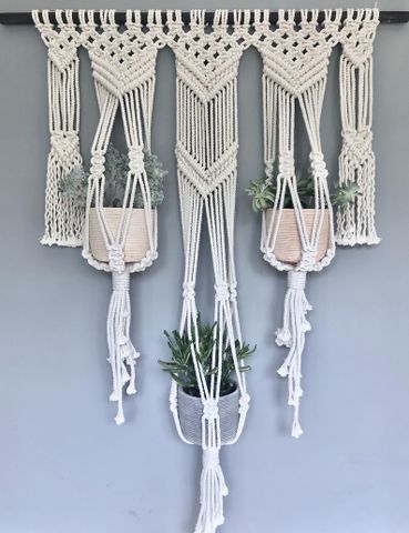 Bộ 3 Giỏ Treo Cây Đan Macrame Thủ Công - Trang Trí Nhà Cửa Vintage Độc Đáo, Vẻ Đẹp Tinh Tế Cho Không Gian Sống