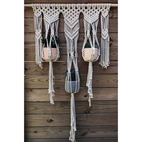 Bộ 3 Giỏ Treo Cây Đan Macrame Thủ Công - Trang Trí Nhà Cửa Vintage Độc Đáo, Vẻ Đẹp Tinh Tế Cho Không Gian Sống