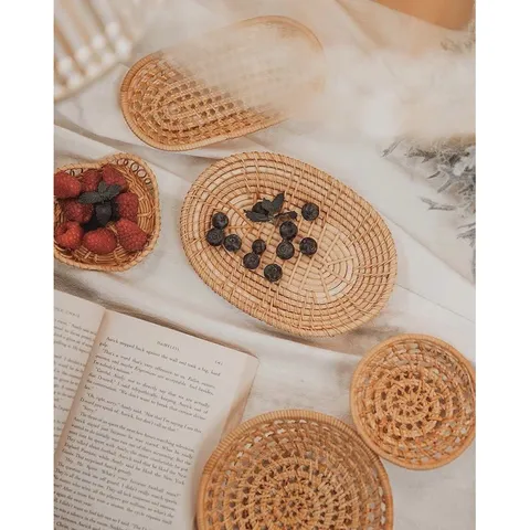 Khay Mây Đan Thưa Thủ Công Vintage - Trang Trí Nhà Cửa Độc Đáo, Đựng Đồ Ăn, Tiện Lợi, Thân Thiện Môi Trường