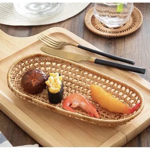 Khay Mây Đan Thưa Thủ Công Vintage - Trang Trí Nhà Cửa Độc Đáo, Đựng Đồ Ăn, Tiện Lợi, Thân Thiện Môi Trường