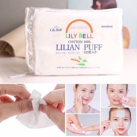 Bông Tẩy Trang Lily Bell Suzuran - Gói 222 Miếng Cotton 100% Nhật Bản, Làn Da Sạch Mịn và Khô Thoáng