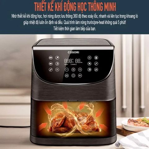 Nồi chiên không dầu Cosori CP158-AF 5.5L 1700W - Thiết kế hiện đại, giảm 85% dầu mỡ, 11 chương trình nấu, bữa ăn ngon miệng dễ dàng.