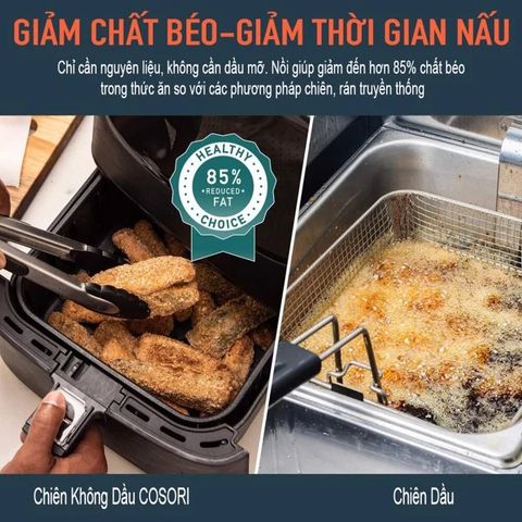 Nồi chiên không dầu Cosori CP158-AF 5.5L 1700W - Thiết kế hiện đại, giảm 85% dầu mỡ, 11 chương trình nấu, bữa ăn ngon miệng dễ dàng.