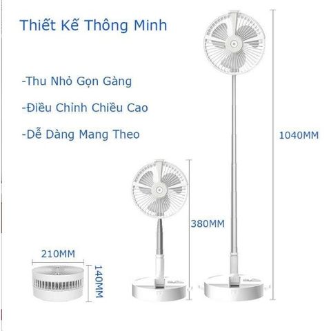 Quạt Tích Điện Gấp Gọn Rohs 20 Giờ Dùng Liên Tục - Quạt Di Động Tiện Lợi, Thiết Kế Nhỏ Gọn, Hoạt Động Êm Ái
