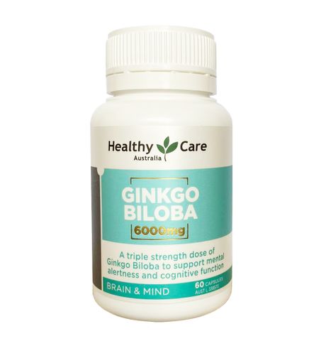 Viên uống bổ não Healthy Care Ginkgo Biloba 6000mg - Tăng cường trí nhớ, giảm căng thẳng, hỗ trợ tuần hoàn máu, 60 viên
