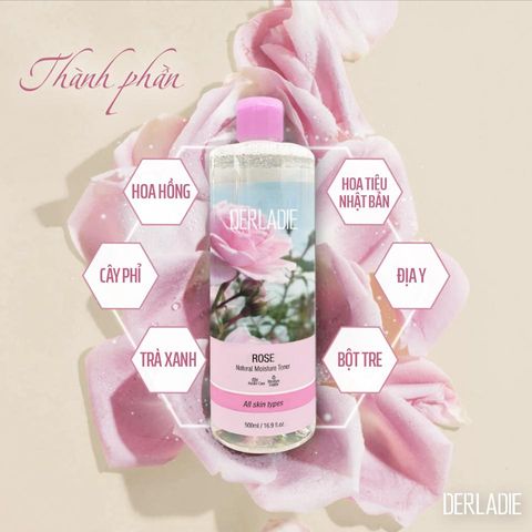 Nước Hoa Hồng Derladie Rose Natural Witch Hazel Toner 500ml - Dưỡng Ẩm Cho Da Khô, Ngăn Ngừa Mụn, Dành Cho Da Nhạy Cảm