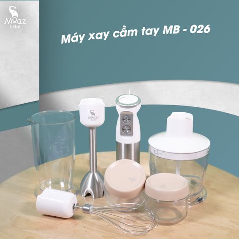 Máy xay cầm tay đa năng Moaz Bebe MB-026 - Thiết bị chế biến thực phẩm tiện lợi cho bé, 4 chức năng và bảo hành 12 tháng