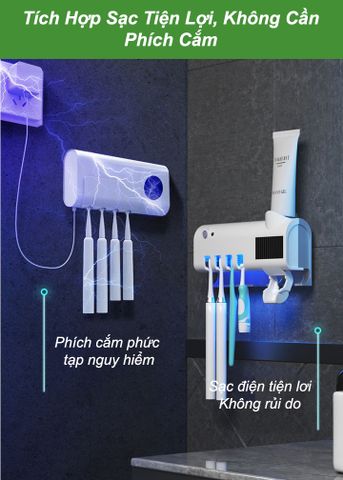 Hộp đựng bàn chải nhả kem đánh răng tích hợp đèn UV diệt khuẩn - Thiết kế nhỏ gọn, tiện lợi, khử trùng hiệu quả cho gia đình bạn