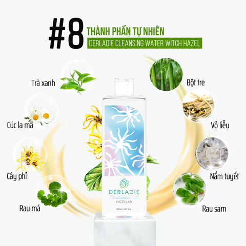 Nước Tẩy Trang Ngừa Mụn Derladie - Cleansing Water Chiết Xuất Cây Phỉ 500ml - Làm Sạch Da, Ngăn Ngừa Mụn Hiệu Quả Cho Da Nhạy Cảm