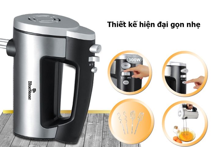 Máy đánh trứng Bluestone HMB-6333S 300W - Đồ gia dụng nhà bếp hỗ trợ 2 đầu đánh, 6 tốc độ, dễ sử dụng và vệ sinh