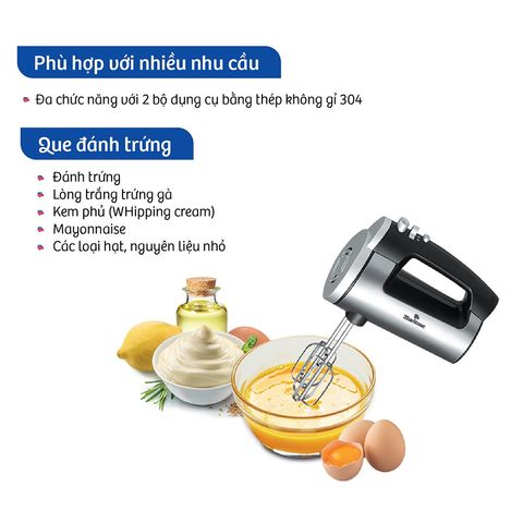Máy đánh trứng Bluestone HMB-6333S 300W - Đồ gia dụng nhà bếp hỗ trợ 2 đầu đánh, 6 tốc độ, dễ sử dụng và vệ sinh