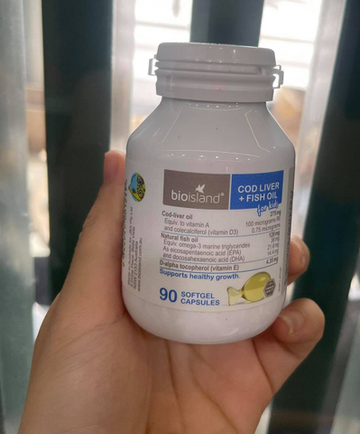 Dầu cá Cod Liver Fish Oil Bio Island – Bổ sung DHA và Vitamin A, D cho trẻ từ 7 tháng tuổi trở lên, hỗ trợ phát triển trí não và thị lực.