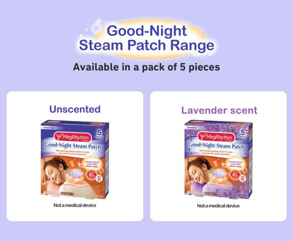Miếng Dán Nóng Xông Hơi Ngủ Ngon MegRhythm Good-Night - Giải Pháp Thư Giãn Cho Cổ Đau, Nhiệt Độ 40°C, Hương Oải Hương, Hỗ Trợ Ngủ Sâu
