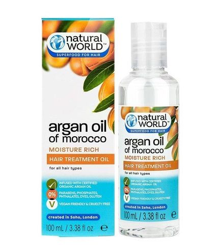 Dầu dưỡng tóc Natural World Argan hỗ trợ phục hồi tóc hư tổn