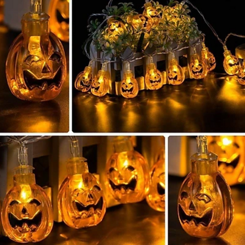 Dây đèn LED bí ngô 2,5m trang trí Halloween - 12 bóng phát sáng dễ thương, dùng pin tiện lợi cho không gian lễ hội