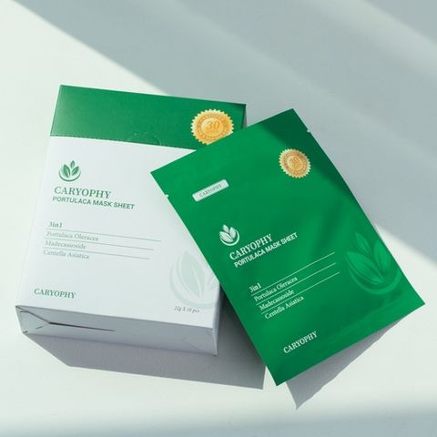 Mặt Nạ Caryophy Portulaca 10 Miếng - Giảm Mụn, Làm Sáng Da Từ Rau Má & Rau Sam - Chăm Sóc Da Dầu Mụn Hàn Quốc