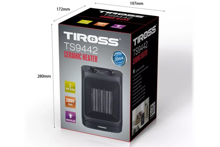Máy Sưởi Ceramic Tiross TS9442 2000W - Tự Ngắt Khi Quá Nhiệt, Đổ Ngã, Thiết Kế Nhỏ Gọn, An Toàn Cho Gia Đình, Dùng Ở Phòng Khám, Văn Phòng