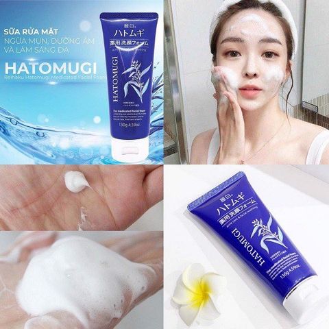 Sữa Rửa Mặt Hatomugi The Medicated Facial Foam 130g - Ngừa Mụn, Cấp Ẩm, Dành Cho Da Dầu - Chiết Xuất Hạt Ý Dĩ Từ Nhật Bản