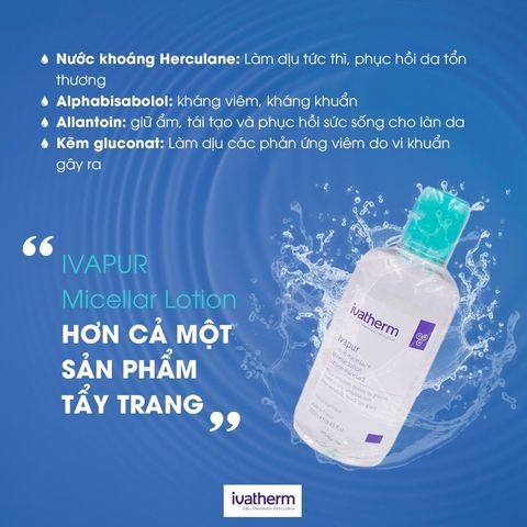 Nước Tẩy Trang Khoáng Chất Ivapur Micellar Lotion 250ml - Dành Cho Da Dầu và Da Hỗn Hợp Nhạy Cảm, Làm Sạch Sâu và Dịu Da