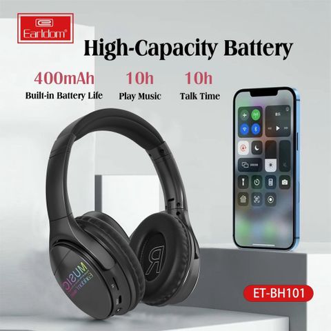 Tai nghe chụp Bluetooth không dây Earldom BH101 - Âm thanh chất lượng cao với đèn LED 7 màu tự động theo nhạc, thời gian sử dụng 10 giờ