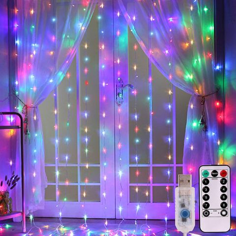 Bộ Dây Đèn LED Trang Trí Rèm Cửa Kèm Điều Khiển - Đèn Nhiều Màu Tạo Không Gian Lãng Mạn Cho Phòng Ở nhà, Tiệc Tại Gia