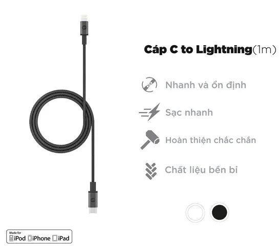 Bộ sạc Mophie 10W USB-A to Lightning cho iPhone/iPad - Sạc nhanh, tiện dụng, thay thế củ sạc Apple 5W, cáp Lightning 1M chất lượng cao
