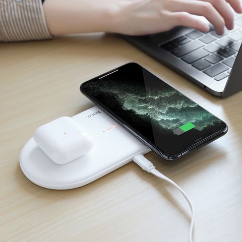 Đế sạc không dây chuẩn QI 10W Hoco CW23 - Sạc nhanh 2in1 cho điện thoại, AirPods, iWatch - Phụ kiện chính hãng tiện lợi