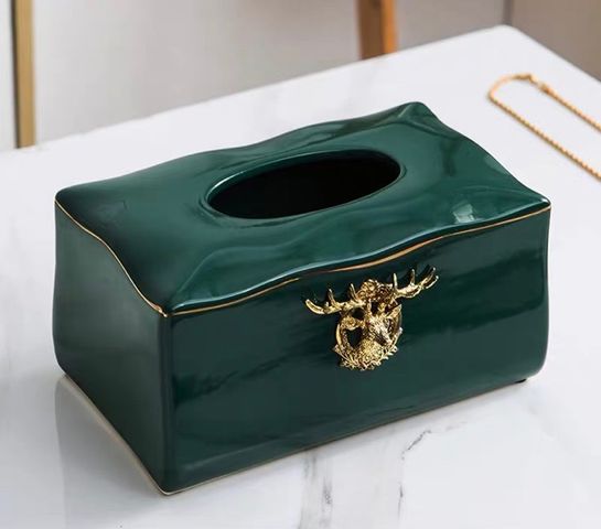 Hộp giấy gốm sứ cao cấp Bắc Âu có hình nai sừng tấm - Đồ trang trí nhà tinh tế, quà tặng độc đáo cho phòng khách và bàn ăn