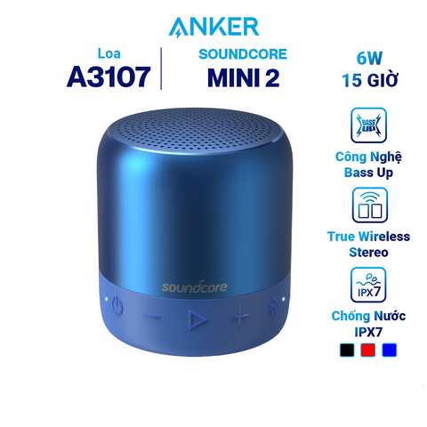 Loa Bluetooth Anker SoundCore Mini 2 A3107 - Nhỏ Gọn Chống Nước IPX7, Kết Nối Stereo, Thời Gian Phát 15 Giờ, Âm Thanh Sắc Nét