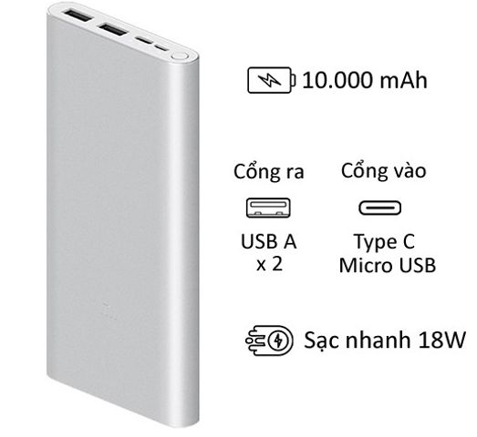 Pin Dự Phòng Sạc Nhanh XIAOMI Gen 3 Type C 18W - Thiết Kế Sang Trọng, Dung Lượng 10.000mAh, Sạc Nhanh 2 Chiều, Phụ Kiện Điện Thoại Chất Lượng