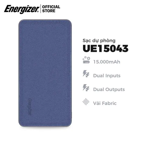 Pin sạc dự phòng Energizer 15000mAh UE15043 - Thiết kế hiện đại, Lithium Polymer, sạc nhanh cho smartphone và thiết bị di động