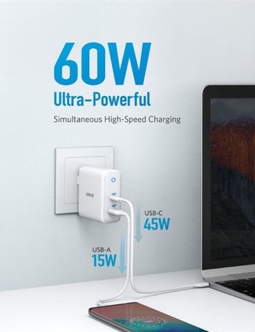 Sạc Anker PowerPort Atom III 60W 2 cổng USB-A & USB-C - Công nghệ GaN, Sạc nhanh cho điện thoại và laptop, Phụ kiện cao cấp