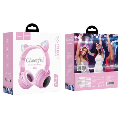 Tai Nghe Bluetooth Hoco W27 Chụp Đầu Hình Tai Mèo Phát Sáng - Phụ Kiện Thời Trang Nữ Tính, Kết Nối Bluetooth 5.0, Âm Thanh Rõ Ràng