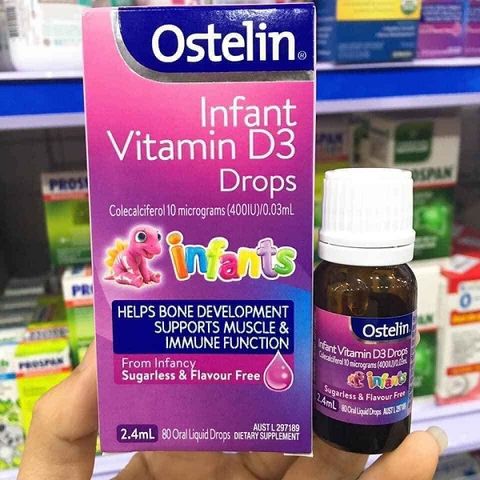 Ostelin Vitamin D3 Drops cho trẻ sơ sinh đến 12 tuổi - Bổ sung Vitamin D3 tự nhiên, hỗ trợ phát triển xương và chiều cao, vị dâu dễ uống
