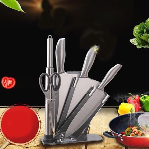 Bộ Dao Inox Seki 6 Món Cao Cấp Nhật Bản - Bộ Dụng Cụ Nhà Bếp Bền Bỉ & Sắc Bén, Kèm Khay Đựng Sang Trọng