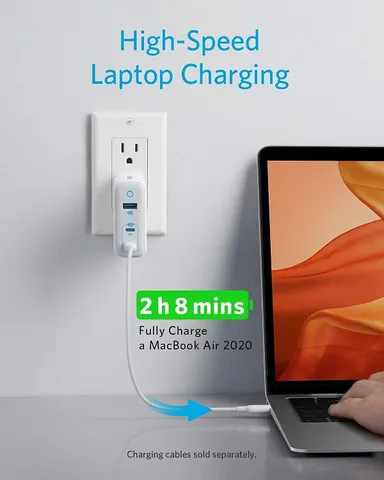 Củ sạc Anker PowerPort 3 cổng 65W (2PD-1IQ) - Sạc nhanh USB-C và USB-A, Thiết kế nhỏ gọn, Tiện lợi cho du lịch và sử dụng hàng ngày