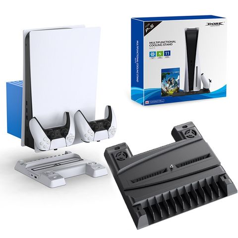 Đế tản nhiệt PS5 kèm sạc nhanh và khay đựng đĩa game - Giải pháp tuyệt vời cho tay cầm PlayStation 5, hỗ trợ làm mát và lưu trữ hiệu quả.
