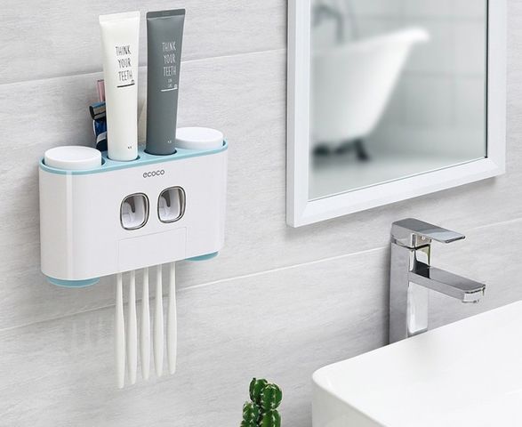 Hộp Nhả Kem Đánh Răng Tự Động Ecoco - Thiết Kế Treo Tường Dễ Dàng, 2 Ngăn Phân Loại Kem Đánh Răng Cho Gia Đình