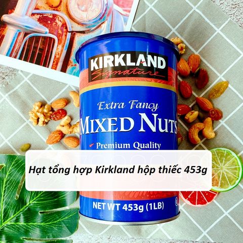 Hạt Hỗn Hợp Kirkland Mixed Nuts 453g - Hộp Thiếc Sang Trọng Gồm Hạnh Nhân, Óc Chó, Hạt Điều, Bí Xanh, Ngon Miệng, Không Chất Bảo Quản