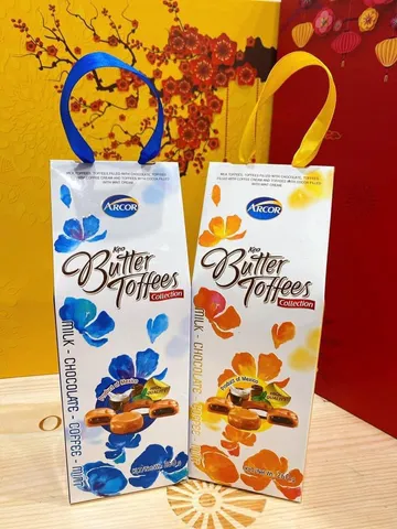Kẹo Arcor Butter Toffees 260g - Hộp giấy quai xách, đa hương vị sữa, chocolate, cà phê, bạc hà, món ngọt hấp dẫn cho mọi lứa tuổi