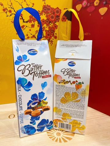Kẹo Arcor Butter Toffees 260g - Hộp giấy quai xách, đa hương vị sữa, chocolate, cà phê, bạc hà, món ngọt hấp dẫn cho mọi lứa tuổi