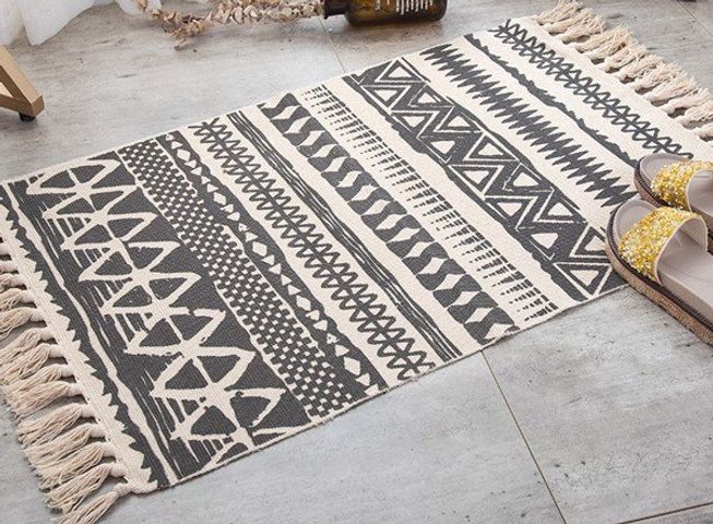Thảm Boho 90x60cm Họa Tiết Tối Giản Cho Phòng Khách, Phòng Ngủ - Dễ Vệ Sinh, Chất Liệu Cotton Thân Thiện Với Môi Trường