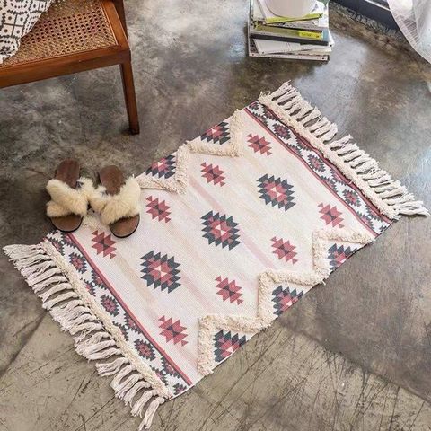 Thảm Boho 90x60cm Họa Tiết Tối Giản Cho Phòng Khách, Phòng Ngủ - Dễ Vệ Sinh, Chất Liệu Cotton Thân Thiện Với Môi Trường