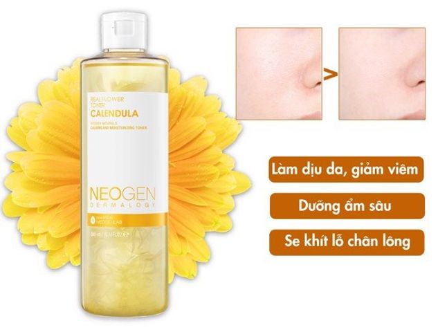 Toner Hoa Cúc Neogen Real Flower Calendula 300ml - Làm Dịu Da, Cân Bằng Ẩm, Phù Hợp Mọi Loại Da, Được Kiểm Nghiệm Da Liễu